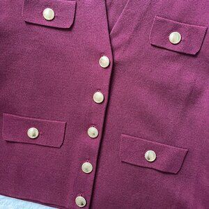 Ann Taylor Burgundy V-Neck Sweater Jacket - Small